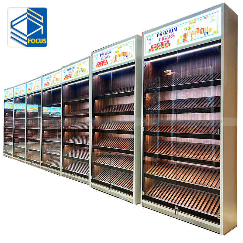 Customized Smoke Shop Wood Display Cigarette Display Stand Cigar Display Cabinet Cigar Room Furniture