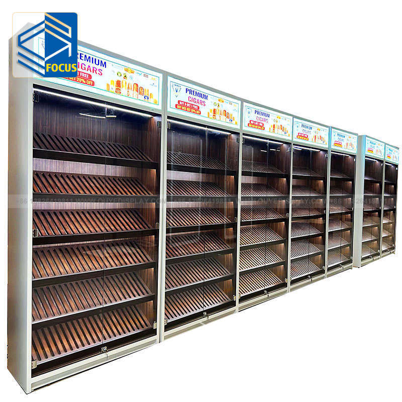 Customized Smoke Shop Wood Display Cigarette Display Stand Cigar Display Cabinet Cigar Room Furniture