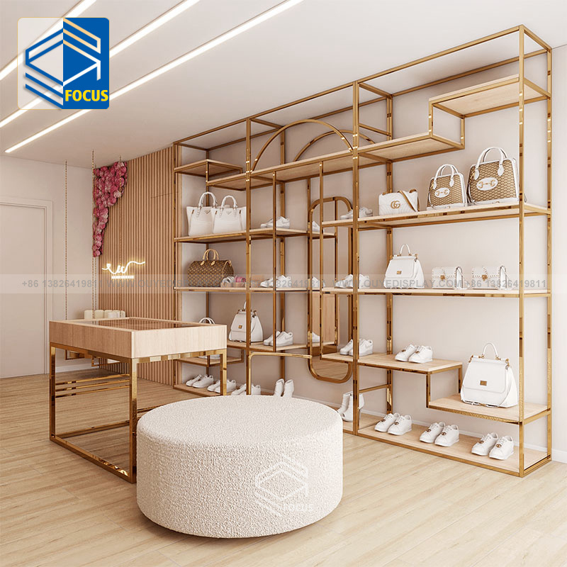 Boutique Shop Interior Design Garment Store Furniture Clothes Shop Display Furniture Gold Clothes Rack For Clothing Store