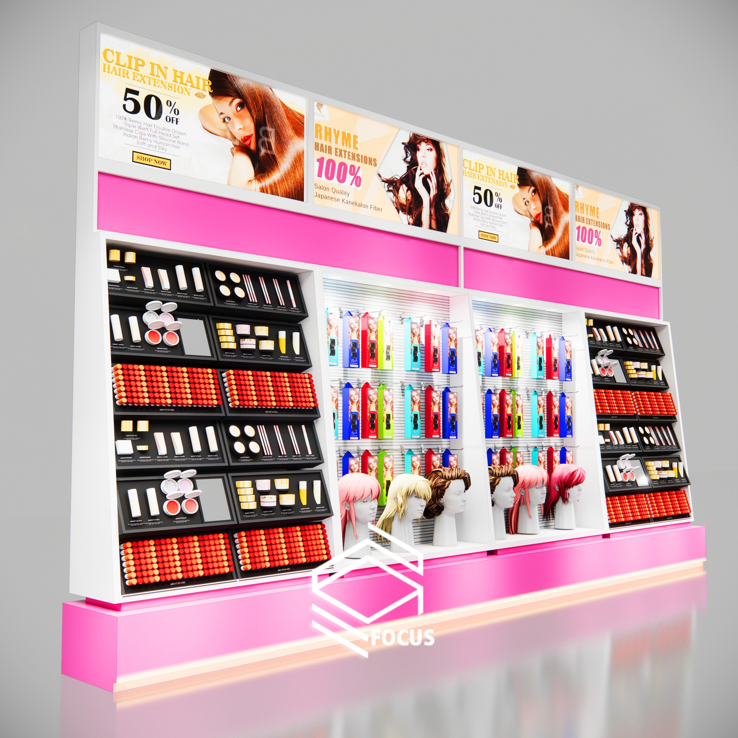 Wall Wig Display Shelf Professional Metal Wig Hair Display Stand Furniture Hair Extension Display Shelves Hair Store Glass Racks