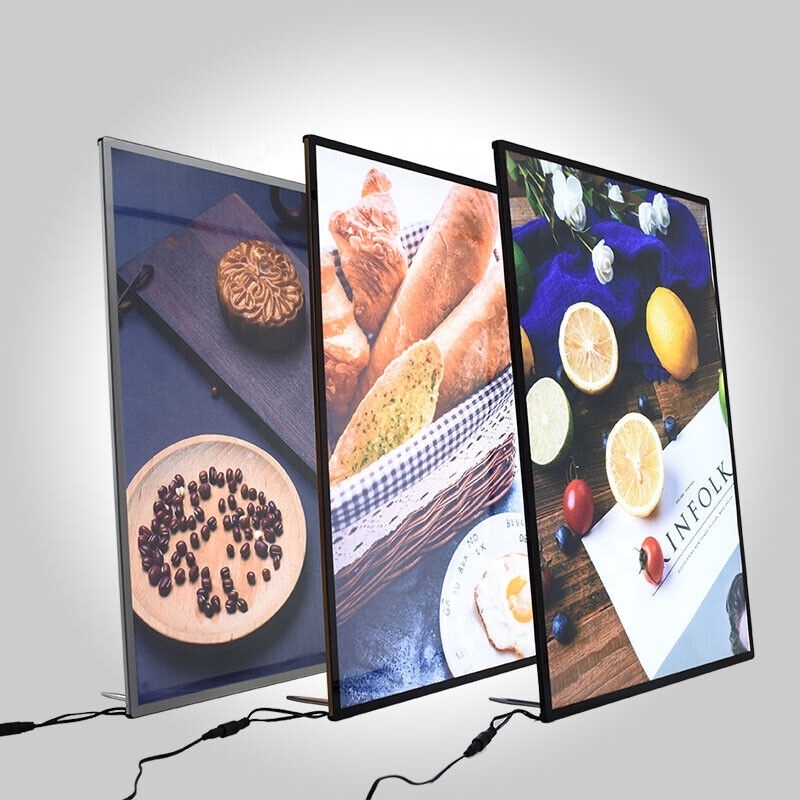 Ultra Slim A1 A2 Led Restaurant Menu Board Advertising Poster Display Aluminum Frame Led Glass Light Box