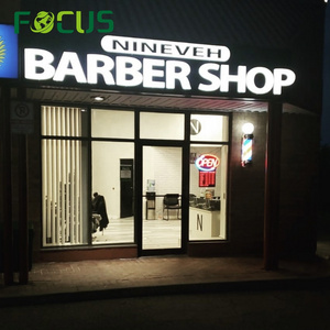 External Custom Barber Storefront Business Logo Signs 3D Stainless Steel Backlit Facelit Acrylic Led Channel Letter Sign