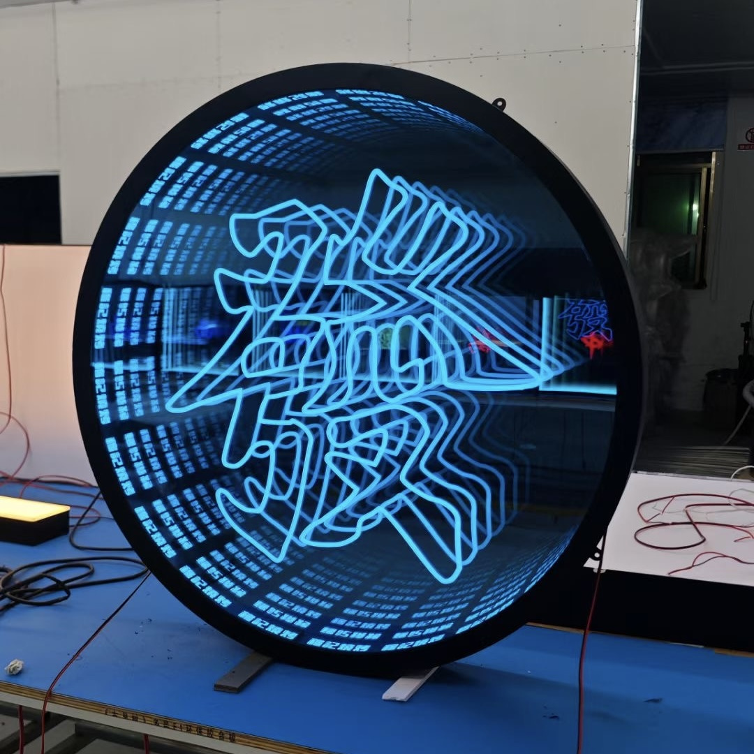 2024 New Customized Product  3D Wall Magic LED Tunnel Infinity Illusion Mirror Infinity Mirror Sign Effect Mirror Neon Sign Led