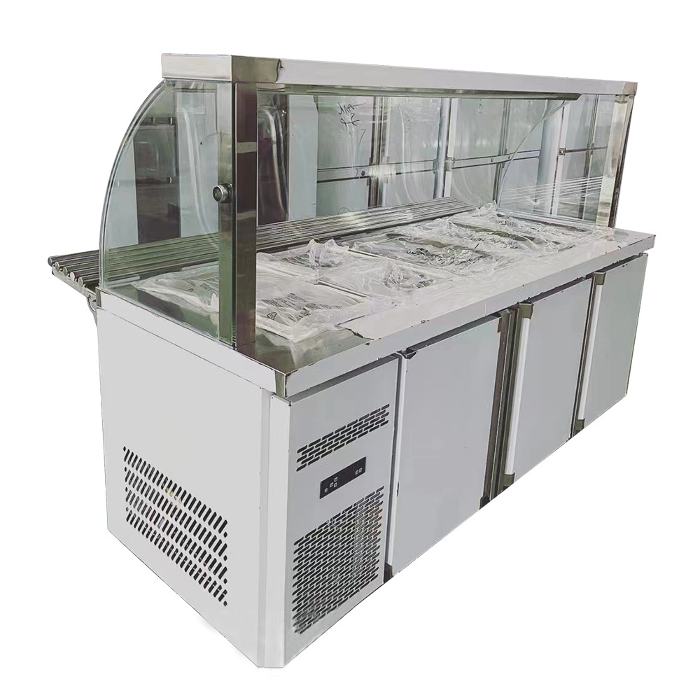 Commercial Customize Salad Bar Display Counter With 3 Doors Refrigerated Counter For Restaurant