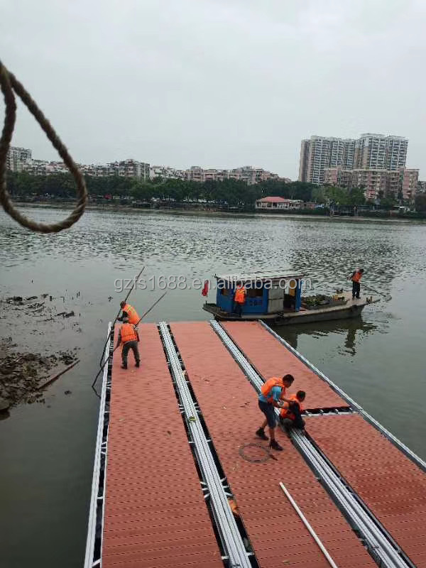 Aluminium modular pontoon bridge used boat floating dock with pile guide for sale