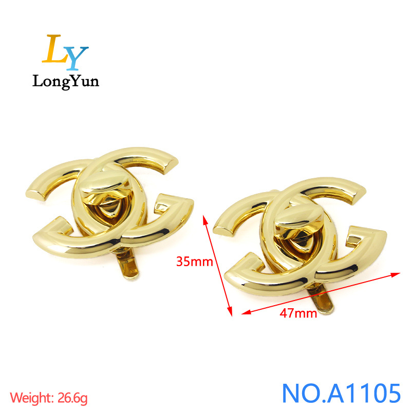 Custom Logo Metal Bag Clasp Press Lock Accessories High Quality Alloy Handbag Push Lock Metal Turn Twist Lock For Women Bag