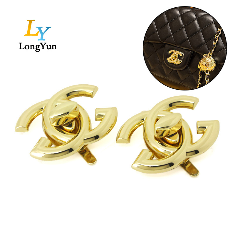 Custom Logo Metal Bag Clasp Press Lock Accessories High Quality Alloy Handbag Push Lock Metal Turn Twist Lock For Women Bag