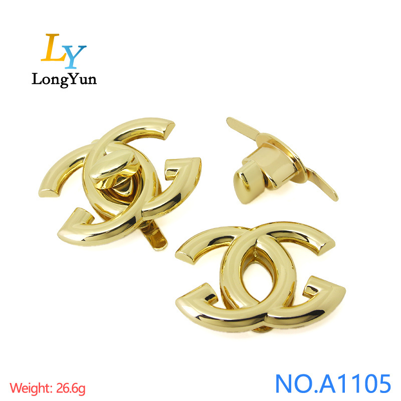 Custom Logo Metal Bag Clasp Press Lock Accessories High Quality Alloy Handbag Push Lock Metal Turn Twist Lock For Women Bag