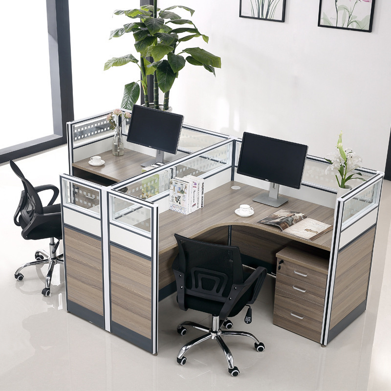 Office Table 6 Seater Staff Work Desk 6 Person L Shaped Modern Workstations