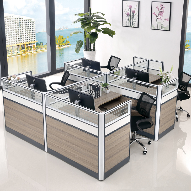 Office Table 6 Seater Staff Work Desk 6 Person L Shaped Modern Workstations