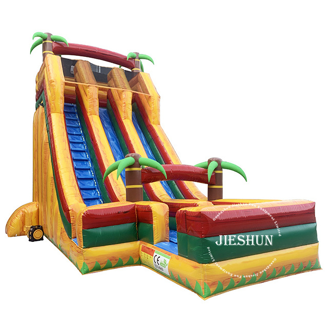 Hot selling  23 ft high double lanes tropical palm tree inflatable slide for kids and adults