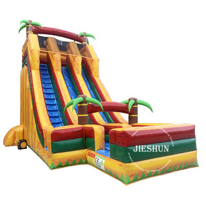 Hot selling  23 ft high double lanes tropical palm tree inflatable slide for kids and adults