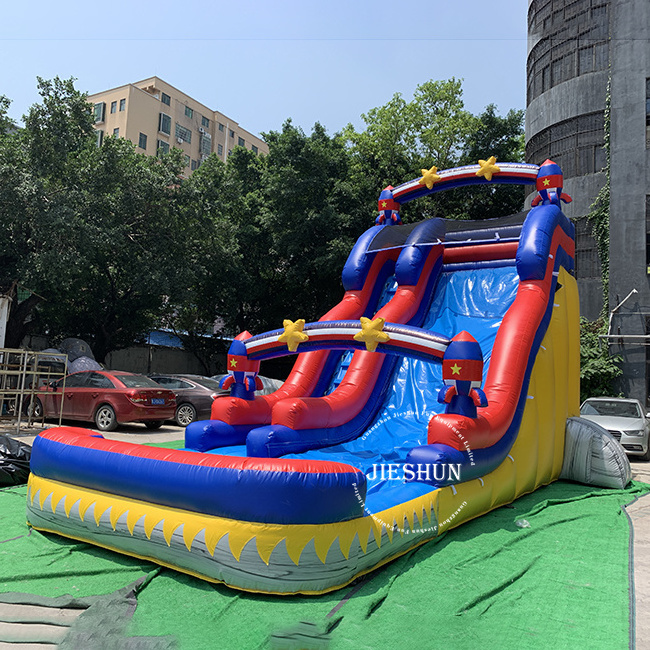 Outdoor Large 20ft Inflatable Star Slide Commercial Kids Funny Inflatable Rocket Theme Water slide for sale