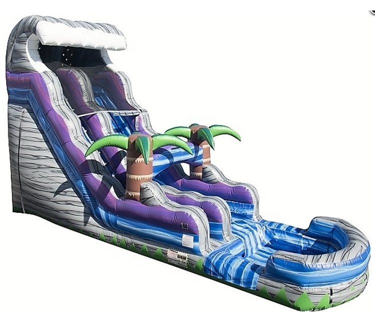 Commercial kids slide double lane tropical palm tree cheap inflatable Water Slide with pool For kids and Adult