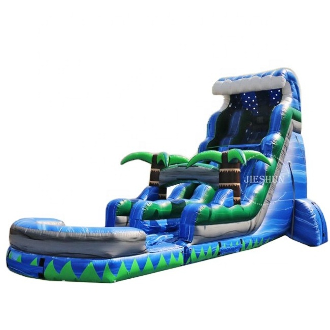 Commercial kids slide double lane tropical palm tree cheap inflatable Water Slide with pool For kids and Adult