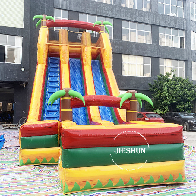 Hot selling  23 ft high double lanes tropical palm tree inflatable slide for kids and adults