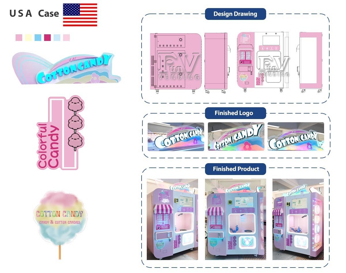 Outdoor commercial flower cotton candy food vending machine for USA