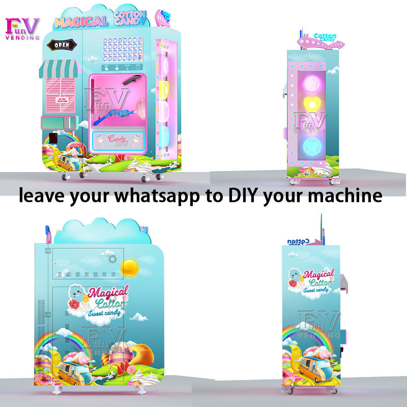 Full automated cant cotton vendon machine commercial vending candy cotton machine