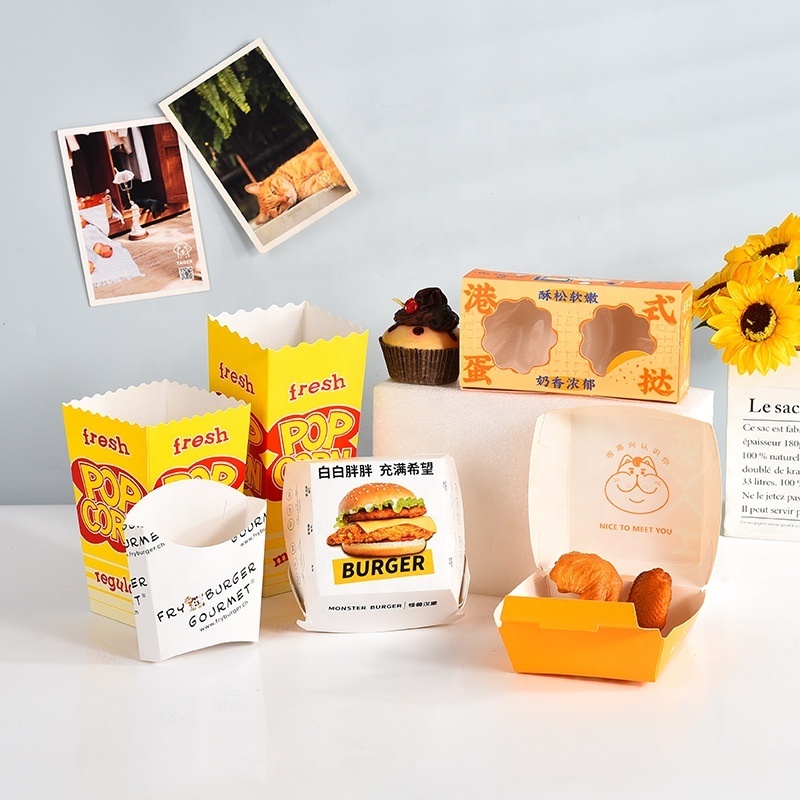 Takeaway Hamburger Burger Box Packaging Custom French Fries Packaging Fired Chicken Box Paper Fast Food Packaging Box