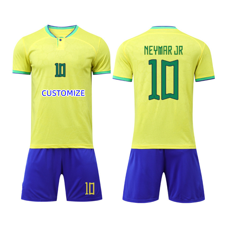 2022/2023 Latest Season Cup Blue Yellow Brazil Home Team NEYMAR 10 Custom Football Wear Jersey Shirt Kits Soccer Uniform Set