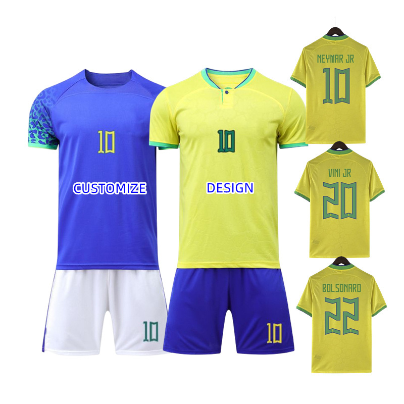 2022/2023 Latest Season Cup Blue Yellow Brazil Home Team NEYMAR 10 Custom Football Wear Jersey Shirt Kits Soccer Uniform Set