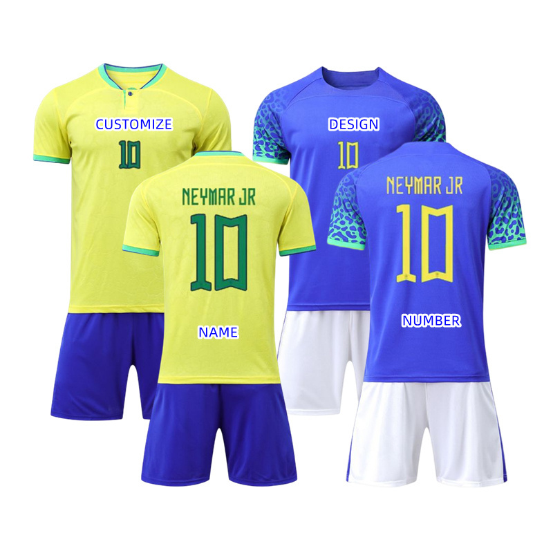 2022/2023 Latest Season Cup Blue Yellow Brazil Home Team NEYMAR 10 Custom Football Wear Jersey Shirt Kits Soccer Uniform Set