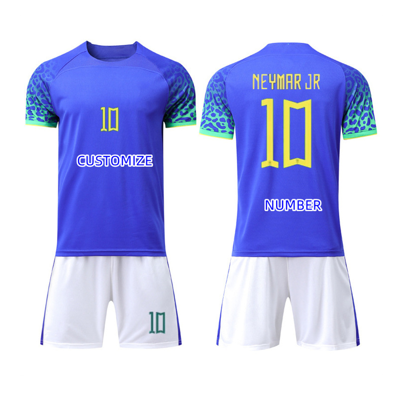 2022/2023 Latest Season Cup Blue Yellow Brazil Home Team NEYMAR 10 Custom Football Wear Jersey Shirt Kits Soccer Uniform Set