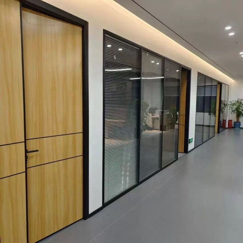 Office movable folding glass partition wall aluminum frame soundproof door