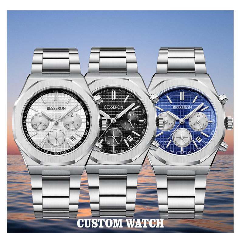 Custom logo watch fashion designs oem logo sport stainless steel chronograph watches for men luxury