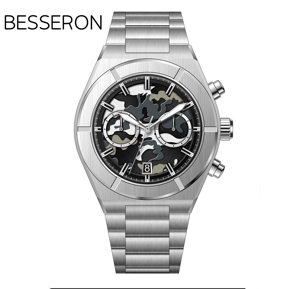 BESSERON OEM fashion men watches classic big dial stainless steel back 5atm water resistant sr626sw japan movt quartz watches