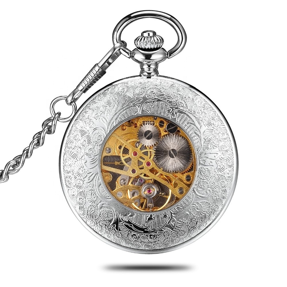 Vintage watch silver metal wholesale japan movt stainless steel back cheap pocket watches