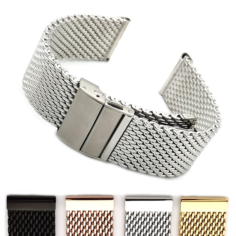 Interchangeable Milanese Mesh Strap Stainless Steel Double Press Buckle Steel Strap Adjustable Watch Band