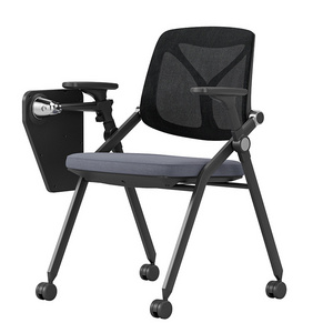 Low MOQ school furniture student training chair study office mesh folding training chair with writing pad