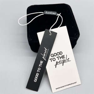 Factory Custom Logo Clothing Tag Clothes Labels Black Card Embossed Swing Ticket With String Clothing Hang Tags For Clothes