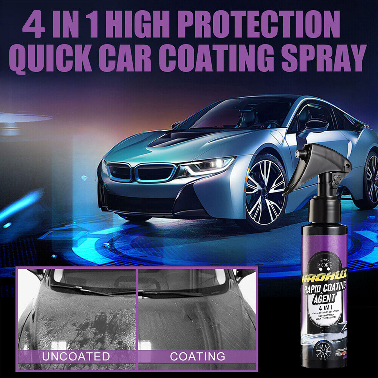 Nano Quick Ceramic Coating - Car Wax Polish Spray Wash Fortify/Hydrophobic/Waterless Wash & Wax Coat Polish