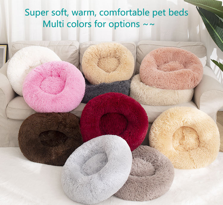 Bedding Manufacturer Fluffy Comfy Round plush New style Faux fur Cute princess Smart Calming Sofa Cat Luxury Dog Beds Pet bed