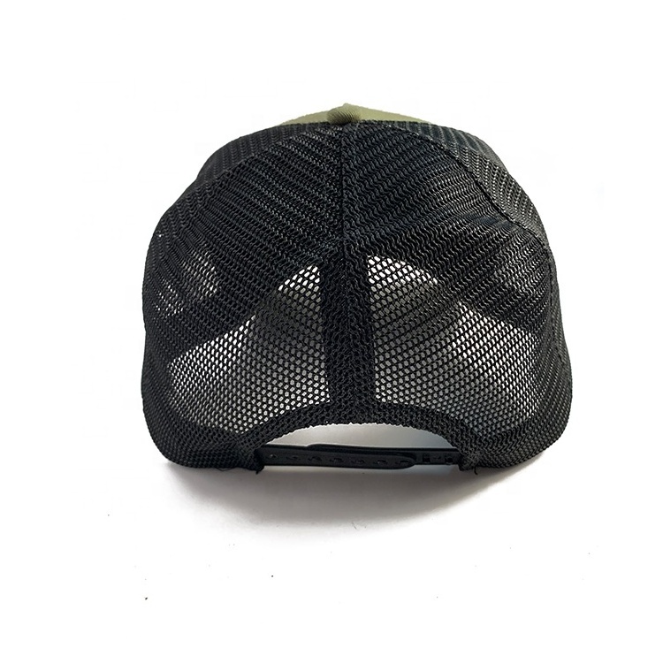 Custom Mens Army Green Mesh Caps Leather Patch Logo 6 Panel 112 Richardson Curved Brim Trucker Hats Wholesale