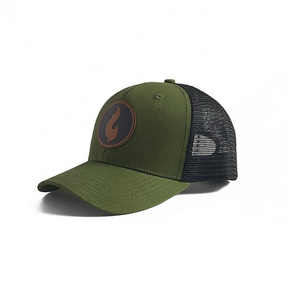 Custom Mens Army Green Mesh Caps Leather Patch Logo 6 Panel 112 Richardson Curved Brim Trucker Hats Wholesale