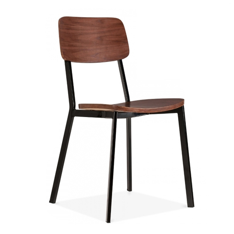 High Quality Modern Black Metal Frame Dining Chair Wooden Seat Steel Stackable Restaurant furniture Chairs