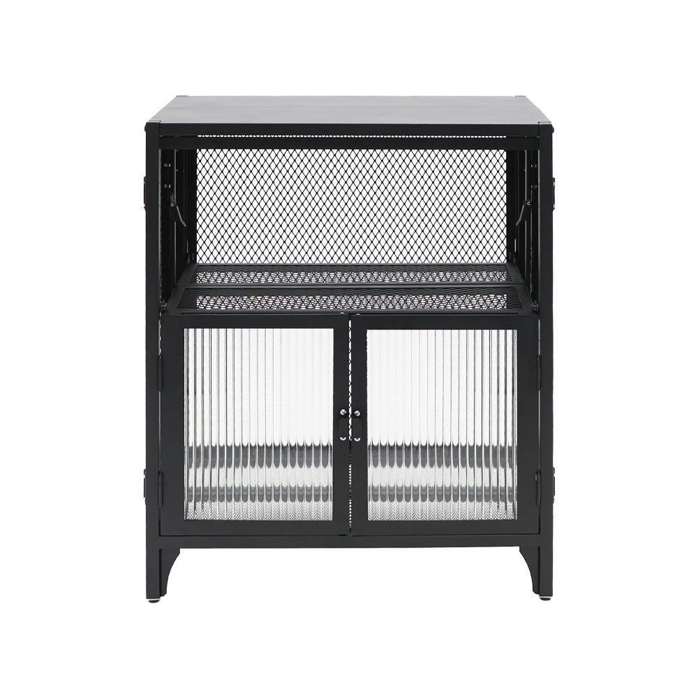 Contemporary Metal Frame Glass Door Storage Cabinet Living Room Sideboard with 2 Glass Door