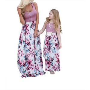 Mother Daughter Dresses Outfits Sleeveless Long Dress Mom And Daughter Dress Girls Matching Family Clothes