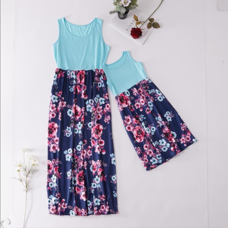 Mother Daughter Dresses Outfits Sleeveless Long Dress Mom And Daughter Dress Girls Matching Family Clothes