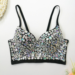 Rhinestone Top Lentejuelas Halter Neck Haut Sexy Strapless Rave Clothes Short Camisole Tops For Women Fashion Topy Damskie Crop