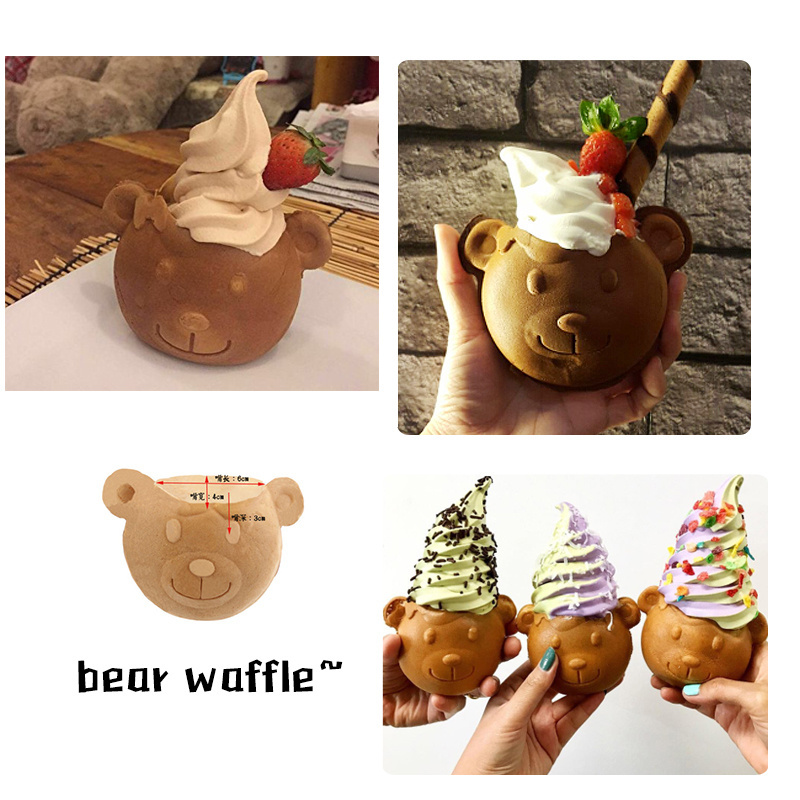 Hot Selling Electric Bear Ice Cream Cone Taiyaki Maker 2pcs Commercial  Open Mouth Bear Shapes Waffle Cone Machine