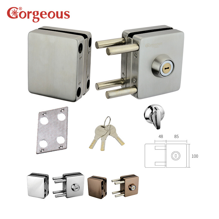 stainless steel control glass door lock satin commercial square central 12mm glass door lock for frameless glass door