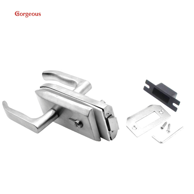 frameless lock office central double partition cylinder tempered swing glass door lever lock set with handle