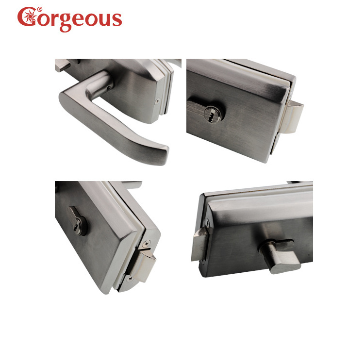 frameless lock office central double partition cylinder tempered swing glass door lever lock set with handle