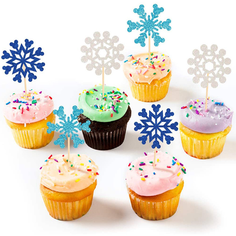 Glitter Snowflake Cocktail Sticks Cupcake Toppers christmas custom print toothpick flag