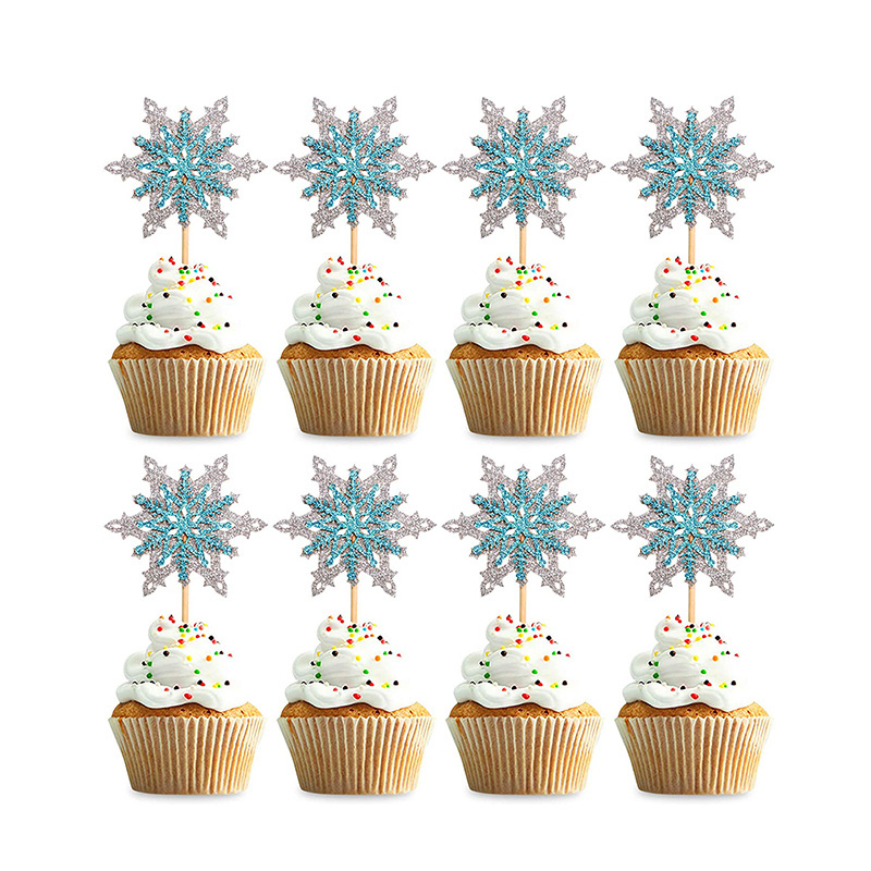 Glitter Snowflake Cocktail Sticks Cupcake Toppers christmas custom print toothpick flag