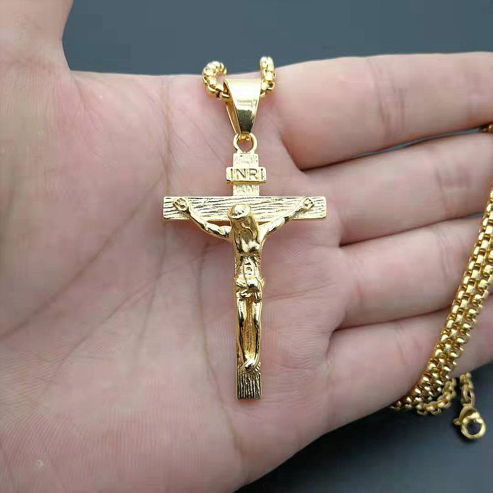 Fashion stainless steel jewelry Charm Man Gold Plated Jewelry 316 L Religious Ornaments Jesus Cross Stainless Steel Pendant